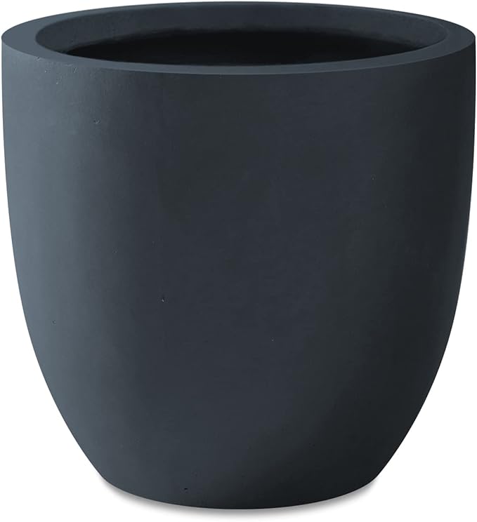 Kante 10 Inch Dia Round Concrete Planter, Indoor Outdoor Large Plant Pot with Drainage Hole and Rubber Plug for Home Patio Garden, Charcoal