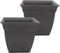 The HC Companies 12 Inch Eclipse Square Planter Pots with Drainage Holes & Attached Saucer, Lightweight UV-Resistant Plastic Indoor Outdoor Planters, 2-Pack Flower Pots, Garden Home Decor, Warm Gray