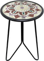 LIFFY Outdoor Side Table, 12" Small Patio Side Table for Outside, Indoor Round Home Decor End Table & Accent Table with Glass Top, Decorative Plant Table Stands for Garden Yard Porch Balcony