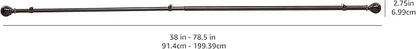 Amazon Basics Adjustable Curtain Rod for Windows with Round Finials, 1-Inch Rod, 36" to 72", Black, 1-Pack