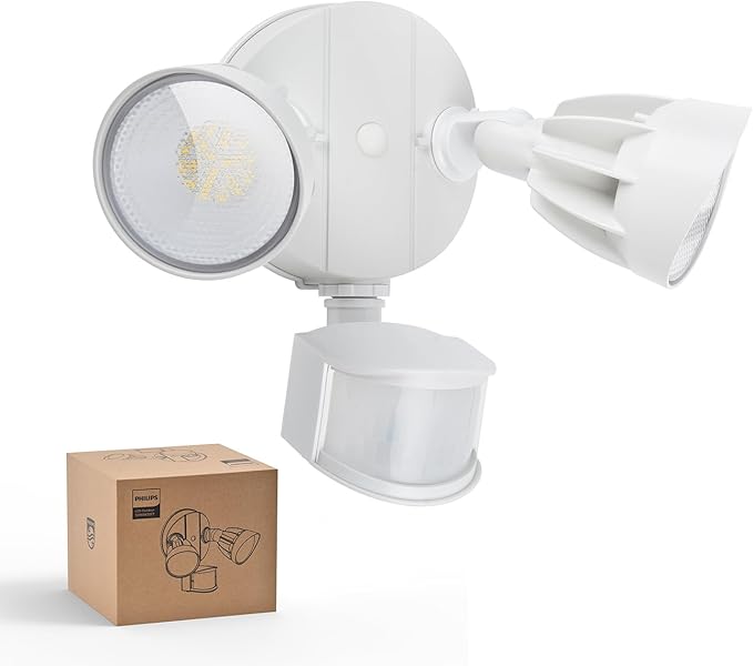 Philips 44W 4200 lm LED Security Light Outdoor w/PIR Motion Sensor, 5000K Daylight Flood Light, Waterproof, Dusk to Dawn, 2 Heads, 4 Modes