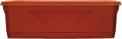 Southern Patio 36 Inch Rectangular Plastic Medallion Hanging Windowsill and Garden Box Planters with Drainage Holes, Terracotta (2 Pack)
