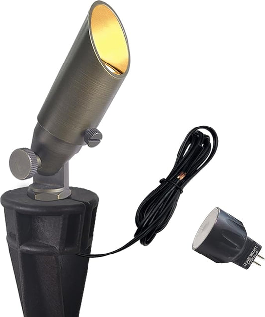 COLOER Mini Size Die-cast Brass Landscape SpotLights Outdoor, 2.5W 12Volt AC/DC Low LED Voltage Spot Light, IP65 Waterproof Light Houses Decorations for Yard, Bronze,2700K Warm White(104B)