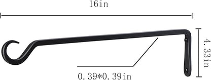 16 inch Plant Hanger, Sturdy Hanging Plant Bracket Outdoor, Hanging Plant Wall Hook Heavy Duty, for Hanging Bird Feeders, Planters, Lanterns, Wind Chimes, Indoor/Outdoor Use, Black, Set of 2