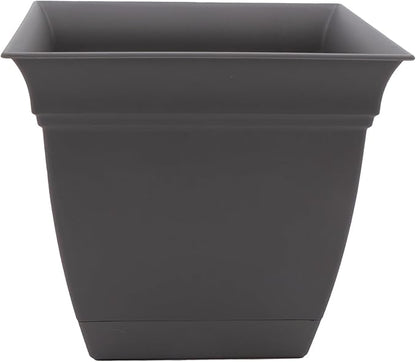 The HC Companies Eclipse Square Plastic Planter w/ Attached Saucer - Outdoor & Indoor Plant Pot with Drainage Holes - Lightweight, UV-Resistant Plastic Pots For Plants (6” Warm Gray, Pack Of 1)