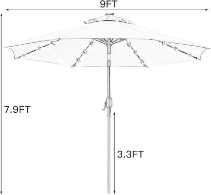 Sunnyglade 9' Solar LED Lighted Umbrella with 8 Ribs Adjustment and Crank Lift System for Patio(Blue)