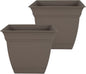 The HC Companies 12 Inch Eclipse Square Planter Pots with Drainage Holes & Attached Saucer, Lightweight UV-Resistant Plastic Indoor Outdoor Planters, 2-Pack Flower Pots, Garden Home Decor, Cappuccino