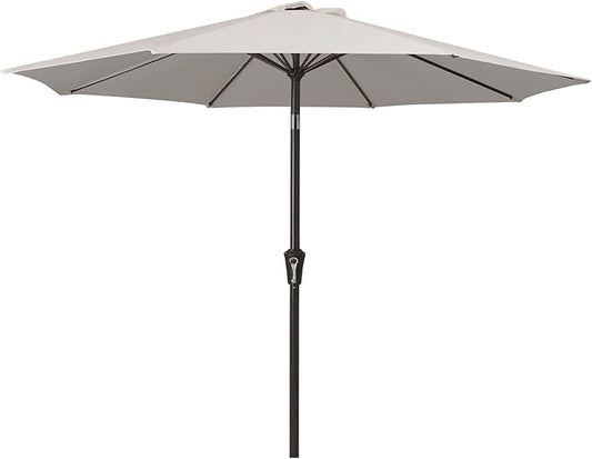 MEWAY 9ft Patio Umbrella Outdoor Table Umbrellas with Push Button Tilt and Crank, Market Umbrella 8 Sturdy Ribs for Deck, Garden, Pool and Backyard, Fog Gray