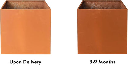 Corten Steel Planter Box Metal Planters Square Outdoor Steel Planter Cube Rustic Flower Pot 16 Inch for Commercial Residential Garden Patio and Backyard