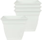 The HC Companies 6 Inch Eclipse Square Planter Pots with Drainage Holes & Attached Saucer, Lightweight UV-Resistant Plastic Indoor Outdoor Planters, 4-Pack Flower Pots for Garden & Home Decor, White