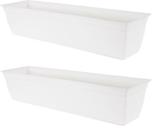 The HC Companies Indoor Outdoor 30 Inch Eclipse Series Window Flower Garden Ornamental Planter Box with Removable Attached Saucer, White (2 Pack)