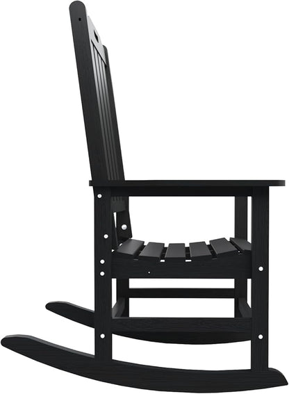 Oversized Rocking Chair Set of 2, Outdoor Rocking Chair for Adults, All Weather Resistant Porch Rocker for Lawn Garden, Black