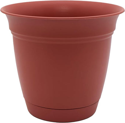 The HC Companies Eclipse Round Planter with Saucer - Outdoor & Indoor Plant Pot with Drainage Holes - Lightweight, UV-Resistant Plastic Pots for Plants, Flowers & Herbs (16" Clay, Pack of 1)