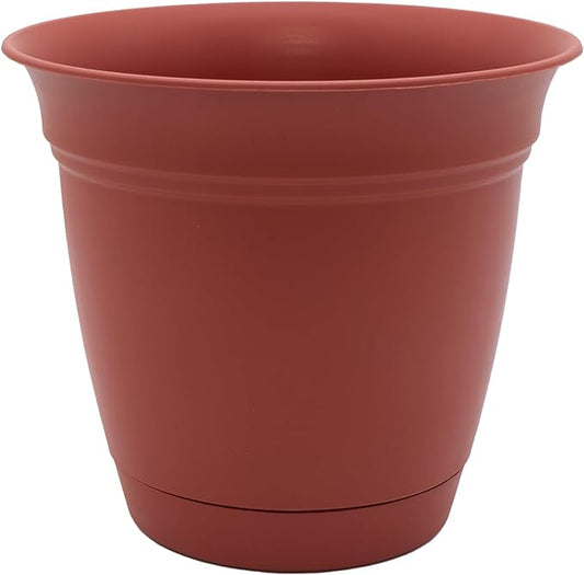 The HC Companies Eclipse Round Planter with Saucer - Outdoor & Indoor Plant Pot with Drainage Holes - Lightweight, UV-Resistant Plastic Pots for Plants, Flowers & Herbs (16" Clay, Pack of 1)