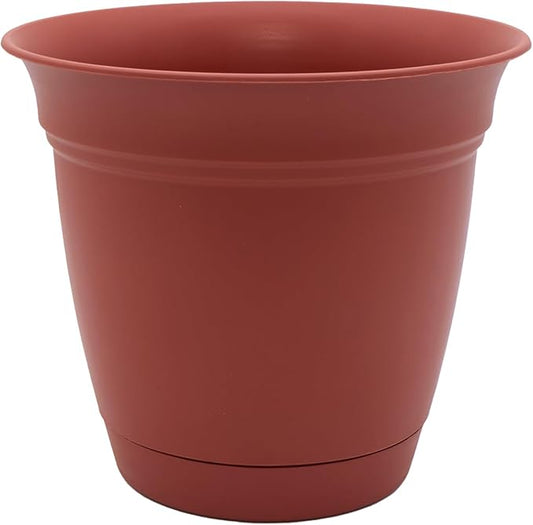 The HC Companies Eclipse Round Planter with Saucer - Outdoor & Indoor Plant Pot with Drainage Holes - Lightweight, UV-Resistant Plastic Pots for Plants, Flowers & Herbs (8" Clay, Pack of 1)