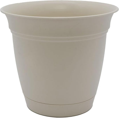 The HC Companies Eclipse Round Planter with Saucer - Outdoor & Indoor Plant Pot with Drainage Holes - Lightweight, UV-Resistant Plastic Pots for Plants, Flowers & Herbs (10" Cottage Stone, Pack of 1)