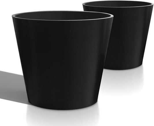 Wide Planters for Outdoor Plants, Extra Large Indoor Flower Pots for Garden, Front Porch, Patio - Round Resin Planter Set of 2 (Black, 20 inch - 2 Pack)