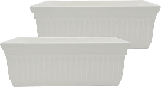 The HC Companies 30 Inch Venetian Window Planter Box with Drainage Plug, Lightweight UV-Resistant Plastic Indoor & Outdoor Planters, 2-Pack Flower Box for Garden & Home Decor, White