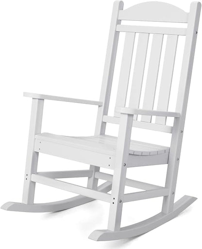 Devoko HDPE Rocking Chair Plastic Outdoor Indoor Patio Rocker Chair High Back All Weather Rocker for Patio Backyard Porch Garden (White)