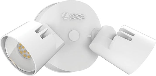 Lithonia Lighting HomeGuard 2-Light LED Outdoor Flood Lights, Wall or Ceiling Mount Outdoor Lights, 4000K Cool White, Round Heads, White (HGX LED 2RH 40K 120 WH M2)