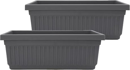 The HC Companies 24 Inch Venetian Window Planter Box with Drainage Plug, Lightweight UV-Resistant Plastic Indoor & Outdoor Planters, 2-Pack Flower Box for Garden & Home Decor, Warm Gray