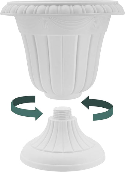 Arcadia Garden Products PL00CW Classic Traditional Plastic Urn Planter Indoor/Outdoor, 16" x 18", White Wash