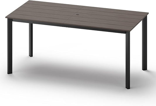 Outdoor Patio Dining Table, Aluminum & HDPS Outdoor Table with Umbrella Hole, All-Weather for Deck, Garden, Lawn, Backyard, Poolside (Charcoal)