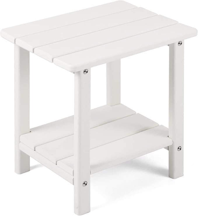 Adirondack Outdoor Side Table, 2-Tier Sturdy Patio End Table Weather Resistant, 16.5" Solid Side Table for Patio, Pool, Porch