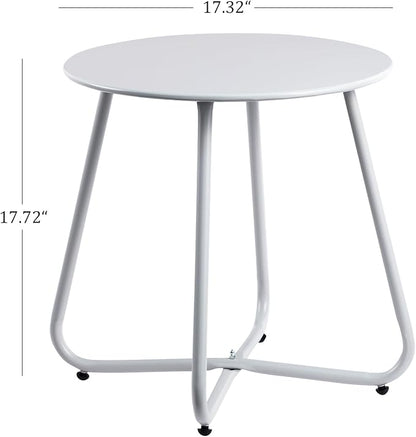 HollyHOME Round Metal Side Table, Rust-Resistant Patio Small Plant Stand, Outdoor 17.32'' Portable End Table for Balconies, Gardens, Living Rooms and Bedrooms, Grey