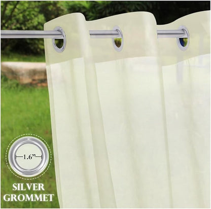 RYB HOME 2 Panels Outdoor Curtains for Patio - Linen Look Semi-Sheer Curtains for Patio Waterproof, Indoor Outdoor Drapes for Gazebo Pergola Balcony Pool Spa, Wide 54 x Long 84, Light Beige