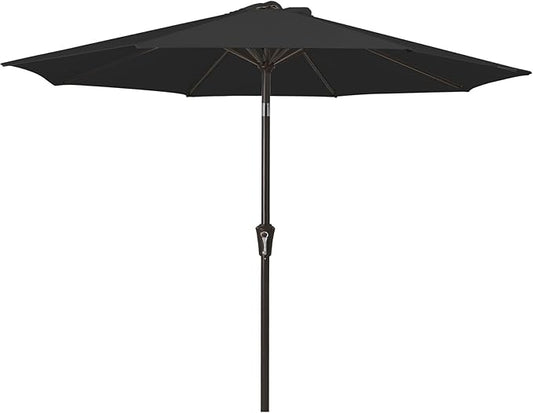 MEWAY 9ft Patio Umbrella Outdoor Table Umbrellas with Push Button Tilt and Crank, Market Umbrella 8 Sturdy Ribs for Deck, Garden, Pool and Backyard, Black