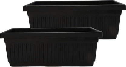 The HC Companies 30 Inch Venetian Window Planter Box with Drainage Plug, Lightweight UV-Resistant Plastic Indoor & Outdoor Planters, 2-Pack Flower Box for Garden & Home Decor, Black