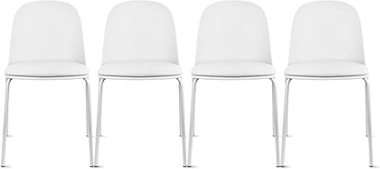 2xhome Modern Stackable Armless Dining Chair | Plastic Shell Seat with Metal Legs | Indoor or Outdoor Use | Home Kitchen Patio (4, White, Padded Seat)