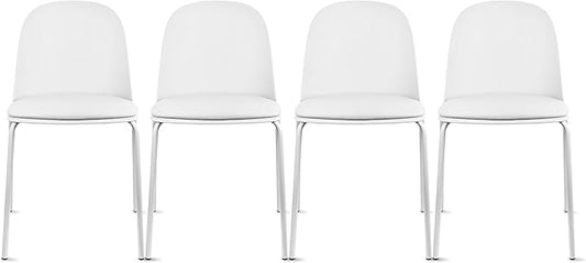 2xhome Modern Stackable Armless Dining Chair | Plastic Shell Seat with Metal Legs | Indoor or Outdoor Use | Home Kitchen Patio (4, White, Padded Seat)