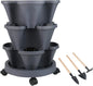 DUNCHATY Stackable Planter, Vertical Garden Planter with Wheels and Tools, Self Watering Strawberry Planter Indoor/Outdoor 3 Tier Herb Planter Pots for Growing Vegetables and Succulents, Dark Gray