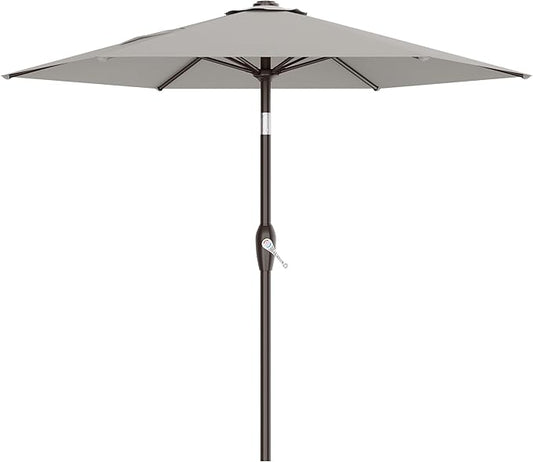 AreShark 7.5FT Patio Umbrella Table Market Umbrella with 6 Sturdy Ribs, Button Tilt/Crank Heavy-Duty Round Outdoor Umbrellas for Garden, Deck, Backyard,and Pool, Foggy Gray