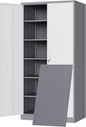 Yizosh Metal Storage Cabinet with 2 Locking Doors and 5 Adjustable Shelves, 72" Garage Storage Cabinet Steel Lockable for Office,Home,Garage