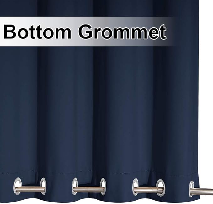 NICETOWN Gazebo Curtains Outdoor Waterproof & Windproof 95 inch Length 2 Panels, Top and Bottom Wind-Break Outdoor Dividers Thermal Insulated Blackout Blinds for Patio, Navy Blue