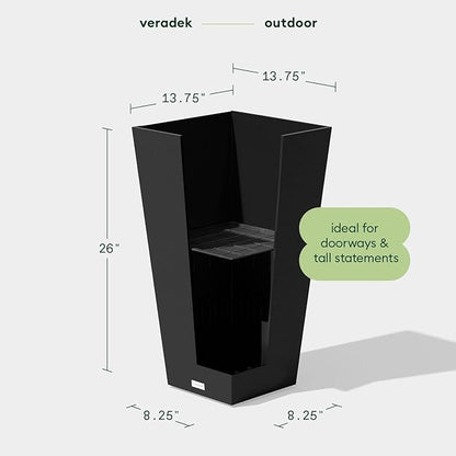 Veradek V-Resin Indoor/Outdoor Taper Planter (Black, 26 inch - 2 Pack with 2 Saucer Trays)