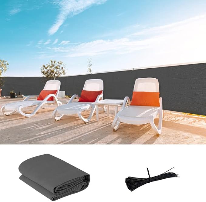 LOVE STORY Custom Size 3.3'x28' Dark Grey Balcony Privacy Screen,UV Block Privacy Fence Screen,90% Shield for Outdoor Pool Garden Apartment Railing