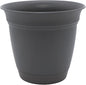 The HC Companies Eclipse Round Planter with Saucer - Outdoor & Indoor Plant Pot with Drainage Holes - Lightweight, UV-Resistant Plastic Pots for Plants, Flowers & Herbs (8" Warm Gray, Pack of 1)