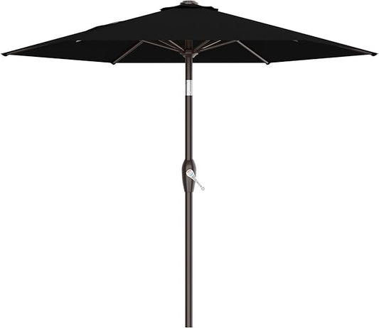 AreShark 7.5FT Patio Umbrella Table Market Umbrella with 6 Sturdy Ribs, Button Tilt/Crank, Heavy-Duty Outdoor Umbrellas for Pool, Deck, Garden and Backyard, Black