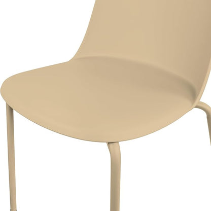 2xhome Set of 4 Modern Stackable Armless Dining Chairs | Plastic Shell Seat with Metal Legs | Indoor or Outdoor Use | Home Kitchen Patio, Beige