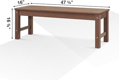 Psilvam Knight Bench Set of 2, Two Person Outdoor Poly Lumber Patio Backless Bench, Weatherproof Garden Bench That Never Rot and Fade, Suit for Church, School, Garden, Porch and Park (Brown)