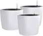 KINJOEK 3 Packs 7 Inch Self Watering Pot with Water Level Indicator, Modern Garden Decorative White Flower Pot, Flowers, African Violets, Succulents, White