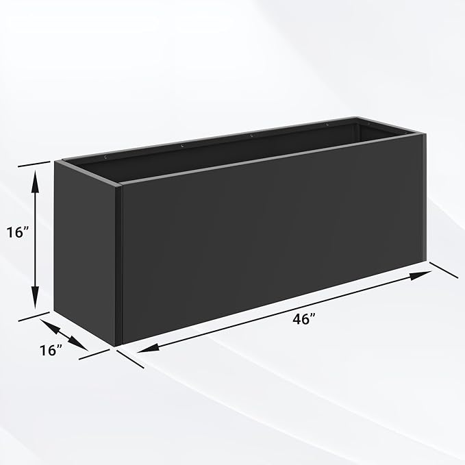 Metal Planter Box 46” x 16” x 16”, Tall Planter Box with Removable Insert Shelf, Black Steel Planter Heavy Duty for Porch, Garden, Patio, Yard