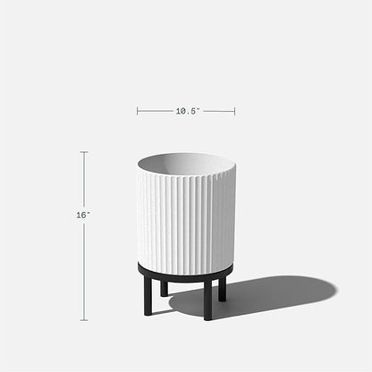 Veradek Demi Series Round Planter w/Stand for Porch/Patio | Durable Plastic-Stone Composite & Wooden Stand | Modern Décor for Tall Plants, Flowers