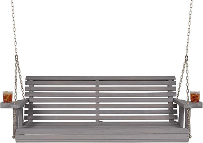 Amish Casual 4 Foot Roll Back Porch Swing with Cup Holders in Semi-Solid Grey Stain - Amish Made in The USA from Treated Pine Heavy Duty 700 Lb. Weight Capacity
