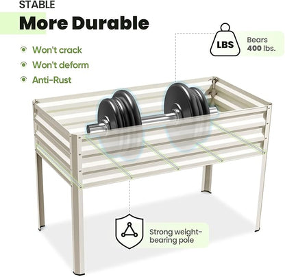 King Bird Large Raised Garden Bed with Cover Galvanized Elevated Planter Box with Legs 48×24×56 in for Backyard, Patio, Balcony, 400lb Capacity, Beige