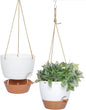 8 inch Hanging Planters, 2 Pack Self Watering Hanging Pots with 20oZ Deep Reservoir for Indoor Outdoor Plants Flowers, White with Brown